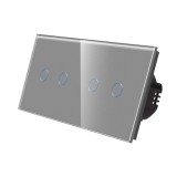 Luxion &icirc;ntrerupător dublu tactil cu indicator luminos, sticlă, gri