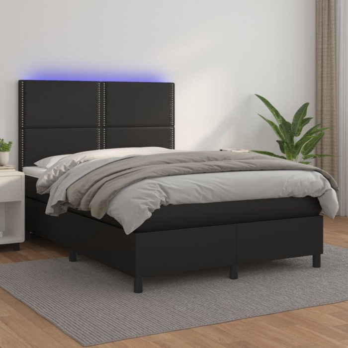 vidaXL Pat box spring cu saltea, negru, 140x190 cm, piele ecologică 3135879