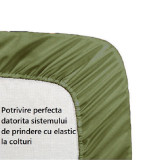 Cumpara ieftin Cearceaf de pat cu elastic, bumbac natural 100%, verde armi - 130/190