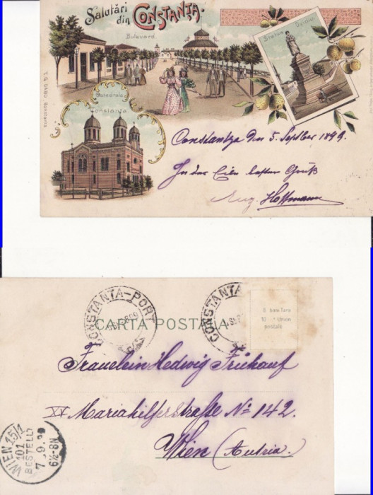 Salutari din Dobrogea , Constanta-Catedrala ,tipuri - litografie 1899
