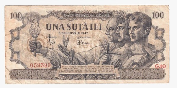 ROMANIA 100 LEI DECEMBRIE 1947 STARE FOARTE BUNA 2 CIFRE IN SERIE