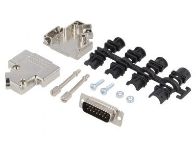 Conector D-Sub 15-Pini Mufă Tată Neagră pentru Lipire pe Cablu foto