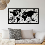Decoratiune de perete, World Map Large 2, Metal, Dimensiune: 120 x 60 cm, Negru, Tanelorn
