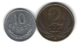 POLONIA LOT / 2 buc , 10 groszy + 2 ZLOTI 1979 , VF