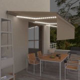 vidaXL Copertină retractabilă manual cu stor&amp;LED, crem, 6x3 m 3069482