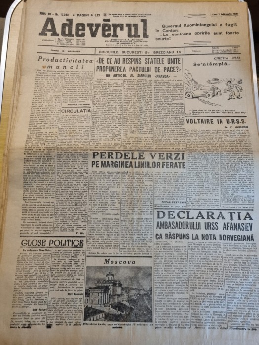 adevarul 7 februarie 1949-articol cezar petrescu