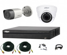 Sistem supraveghere video profesional Dahua HDCVI mixt, 2 camere 2MP IR Smart 20m cu DVR DAHUA 4 canale, accesorii, live internet SafetyGuard Surveill foto