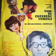 Afis teatru vechi. Piesa: Cum se cuceresc femeile. Comedie de Woody Allen