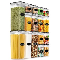Cutii de depozitare alimente, Cyrax, Set din 16 Cutii pentru Condimente, Cereale, Cutii pentru Bucatarie, din Plastic PP, Cutii Alimentare, Diferite D