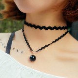 Choker Mystyle Fashion cu margea Black - Colier elegant pentru gat - Black Delux