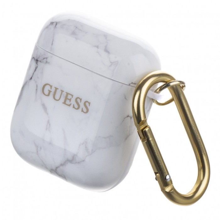 Husa Protectie Casti Guess Marble pentru Apple AirPods Gen 1 / Apple AirPods Gen 2, Alba GUACA2TPUMAWH