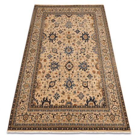 Covor L&acirc;nă KESHAN franjuri, oriental clasic 7521/53555 bej / albastru inchis, 120x145 cm