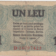 ROMANIA 1 LEU BGR 1917 aF SERIE Supratipar