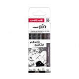 Set 5x Liner UNI PIN-200 ASP016, pe baza de apa, varf 0. 03-0. 5mm + pensula + pensula extra-fin, negru, gri inchis