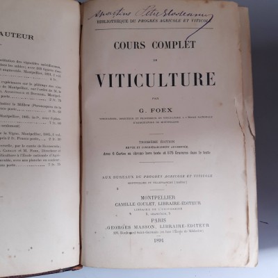 COURS COMPLET DE VITICULTURE - 1891 foto