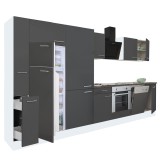 Bucatarie modulara Yorki 370 Leziter, Alb, Antracit Satinat, 370 cm latime, cuptor, frigider