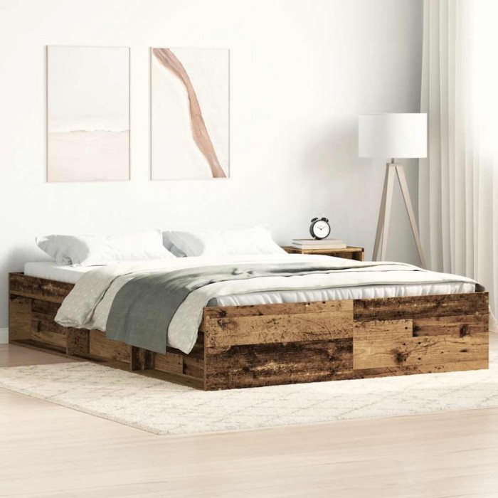 Gossi cadru de pat fara saltea lemn vechi 140x200cm lemn prelucrat