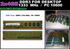 Kit 8GB Memorie RAM DDR3 Calculator 2x4GB 1333MHz Garantie foto