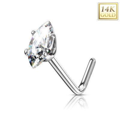 Piercing curbat din aur de 14K - zirconiu transparent, aur alb foto