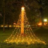 Instalatie luminoasa tip perdea pentru pomul de Craciun, cu stea luminoasa, 350 LED-uri, incarcare solara, interior/exterior, lumina calda, Tree Dazzl, Flippy