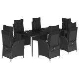 Set mobilier de gradina cu perne, 7 piese, negru, poliratan