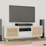 Comoda TV, alb, 105x30x40 cm lemn masiv pin si ratan natural GartenMobel Dekor, vidaXL