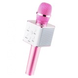 Microfon party , 2 difuzoare , bluetooth , cititor stick , card , karaoke style , roz