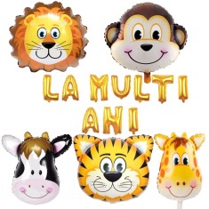 Set 15 baloane, animalute 63.5cm, la multi ani 35cm, Ropet, petrecere aniversara pentru copii, tema jungle party, zoo, safari