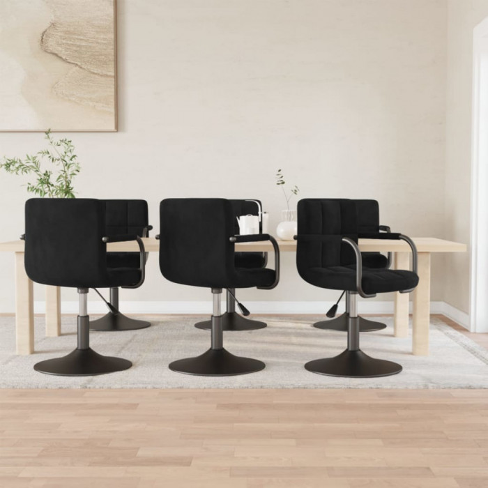 vidaXL Scaune de sufragerie pivotante 6 buc, negru, catifea 3087927