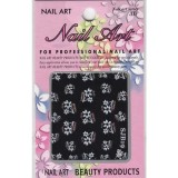 Flori pe tulpini, pietre - stickere 3D albe, INGINAILS