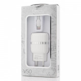 Incarcator Retea Tranyoo, V50, Fast Charge Kit, 2 x USB + Lightning Cable, White