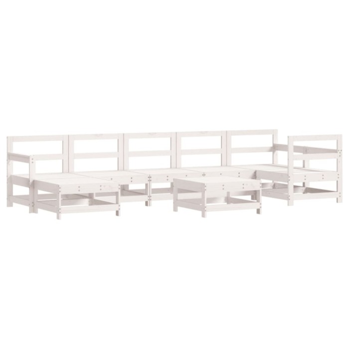 Set mobilier relaxare gradina, 8 piese, alb, lemn masiv de pin