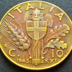 Moneda istorica 10 CENTESIMI - ITALIA FASCISTA, anul 1943 *cod 3433 = excelenta!