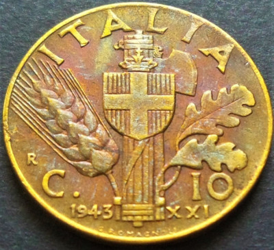 Moneda istorica 10 CENTESIMI - ITALIA FASCISTA, anul 1943 *cod 3433 = excelenta! foto