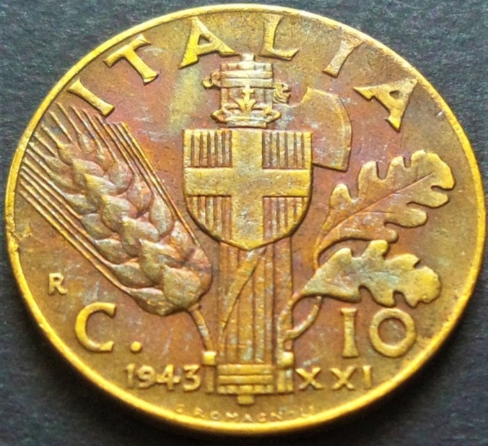 Moneda istorica 10 CENTESIMI - ITALIA FASCISTA, anul 1943 *cod 3433 = excelenta!