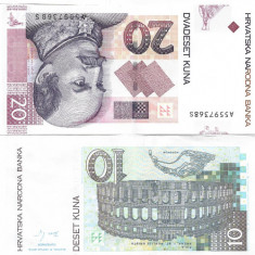 Croatia, lot 2 bancnote 10 + 20 kune