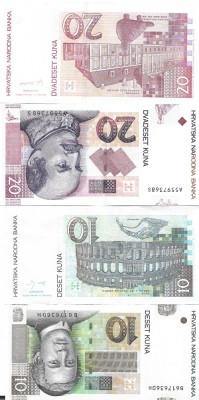 Croatia, lot 2 bancnote 10 + 20 kune foto