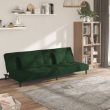 VidaXL Canapea extensibilă cu 2 locuri, 2 perne, verde &icirc;nchis catifea