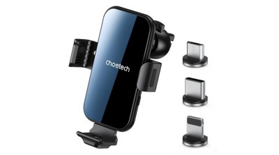 &amp;Icirc;ncărcător auto cu inducție Choetech cu suport + v&amp;acirc;rfuri magnetice, negru (T201-F) foto