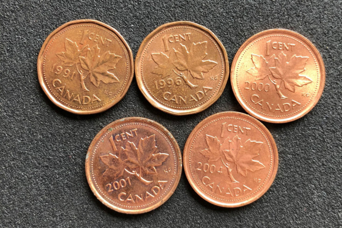 h330 Canada 1 cent 1991 1996 2000 2001 2004