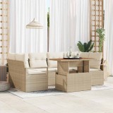 Cumpara ieftin Set de canapea pentru grădină , 7 piese, perne, bej, rattan poly, acacia