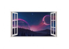 Autocolant decorativ, Fereastra, Planete, Multicolor, 83 cm, 18ST foto