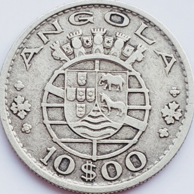 667 Angola 10 escudos 1952 km 73 argint foto