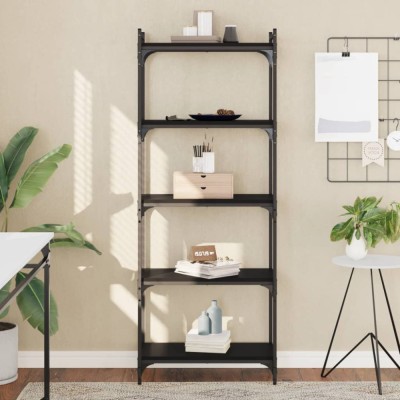 vidaXL Bibliotecă cu 5 niveluri, negru, 60x30x154 cm, lemn prelucrat foto