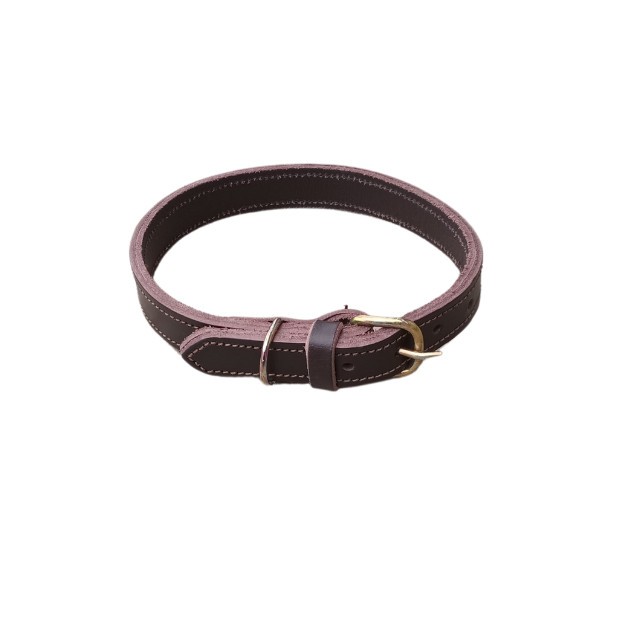 Zgarda maro piele naturala dubla, pentru caini,, 60 x 2.5 cm