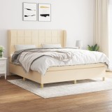 VidaXL Pat box spring cu saltea, crem, 160x200 cm, material textil 3128538