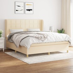 vidaXL Pat box spring cu saltea, crem, 160x200 cm, material textil 3128538