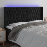 vidaXL Tăblie de pat cu LED, negru, 203x16x118/128 cm, catifea