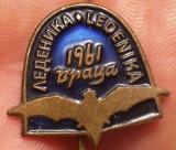 I.694 INSIGNA STICKPIN BULGARIA SPEOLOGIE PESTERA LEDENIKA LILIAC h15mm email, Europa