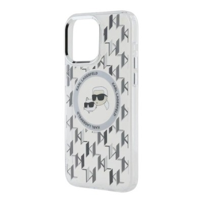 Husa pentru iPhone 15 - Karl Lagerfeld IML MagSafe (KLHMP15SHMCKMHT) - Clear Monogram Karl&amp;amp;Choupette Head foto